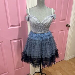 Elegant Blue Ruffled Dress